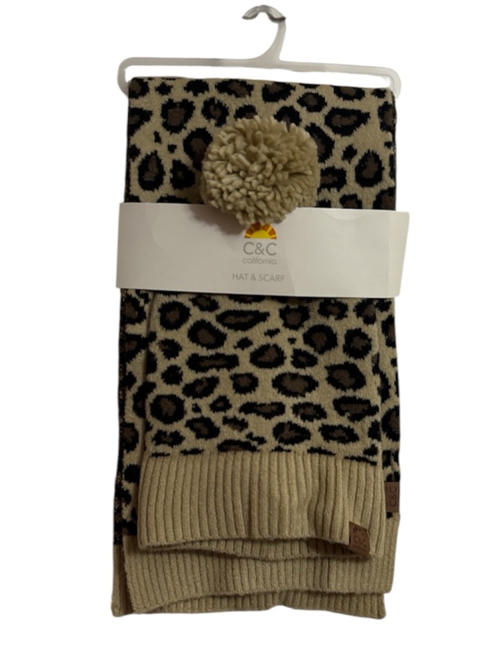 C&C California Leopard Print Beanie & Scarf Set - NWT